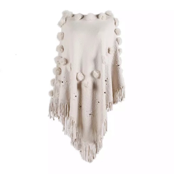 New! Pearl Pom Poncho - Picture 7 of 15
